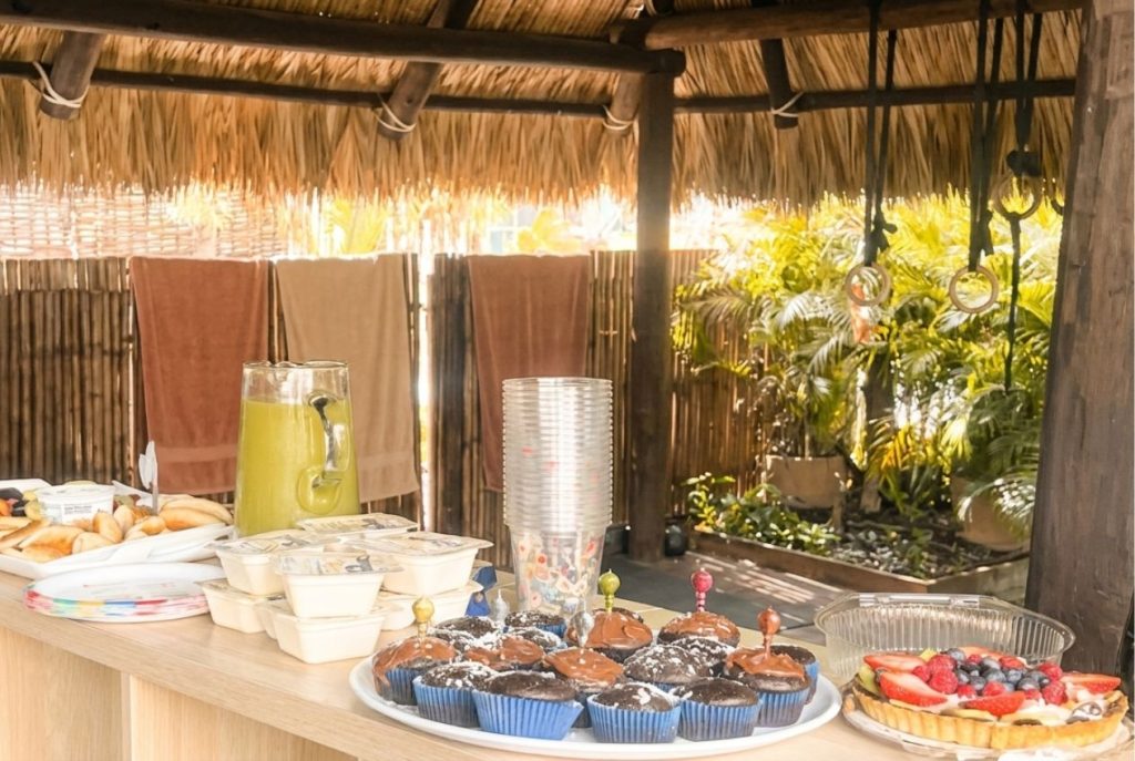 Healthy catering and fresh juice spread set up for a wellness birthday party in Miami at SILA